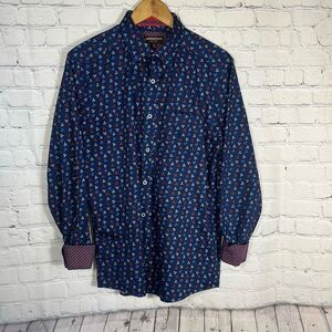 Johnston & Murphy Skull Shirt Mens Medium Blue Crossbones All Over Print AOP‎
